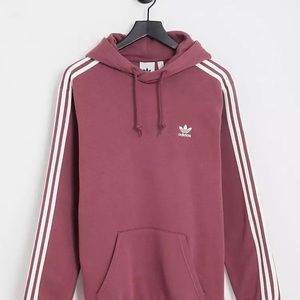 Adidas three stripe hooded sweatshirt in victory crimson, size M, NWOT